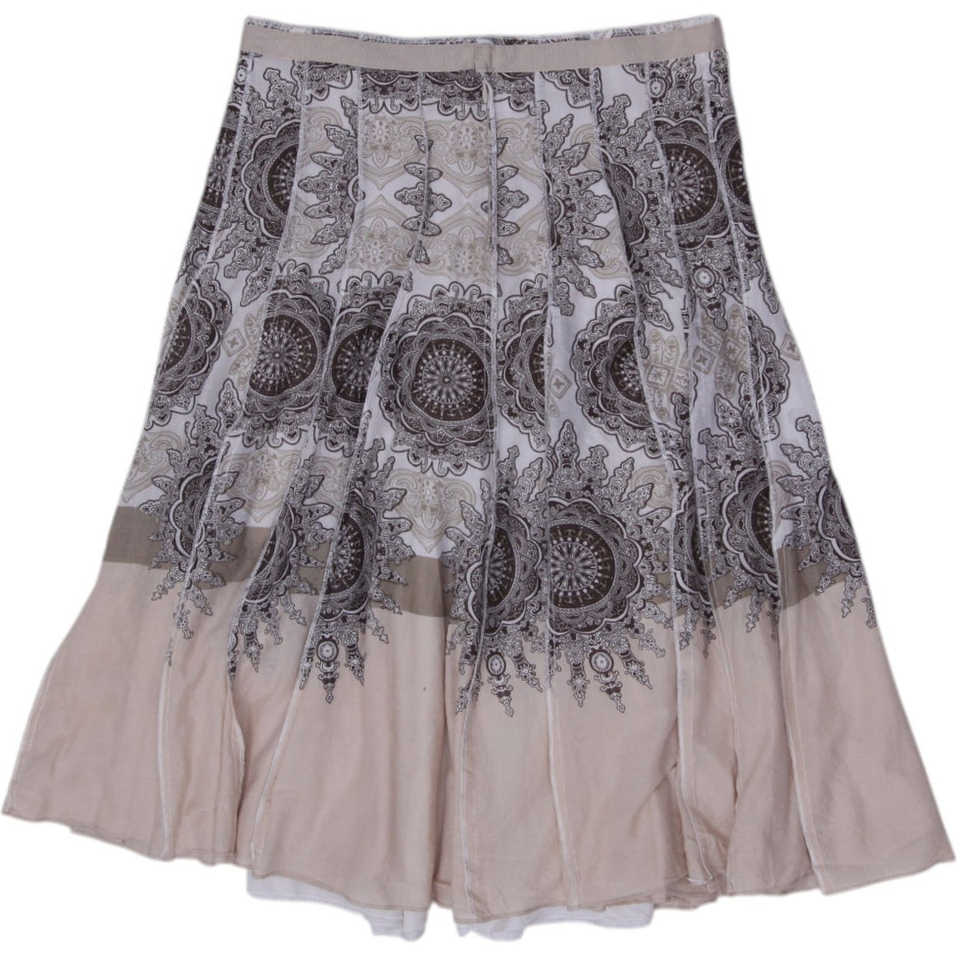 Y2K Ladies Cleo Boho Mandala Print Pleated Cotton Midi Skirt Size 2