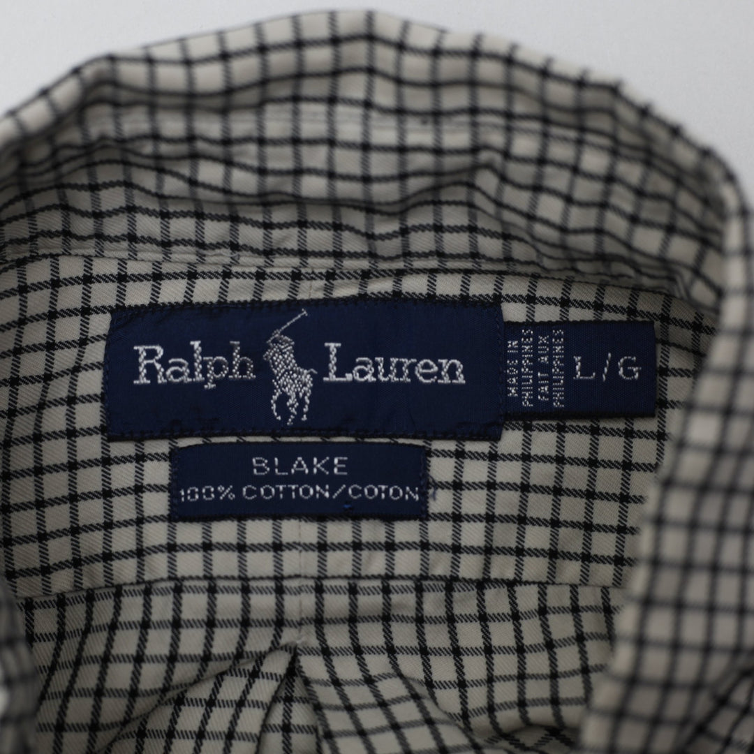 Vintage Mens Ralph Lauren Blake Grid Check Button-Down Shirt Size L
