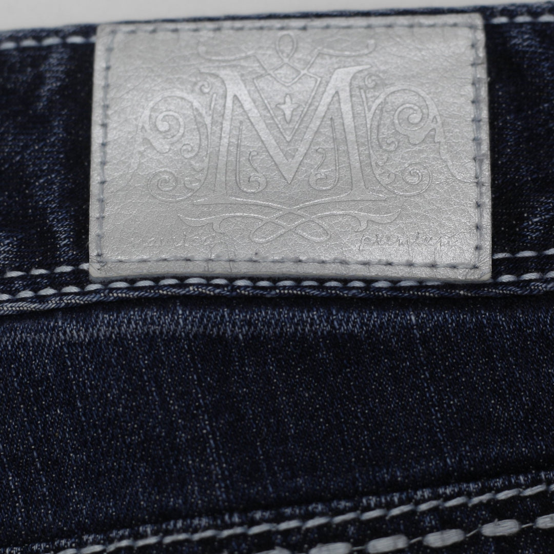 Y2K Ladies Maurices Premium Bootcut Jeans Dark Wash Fleur De Lis Pocket Embroidered Stretch 9/10 Long