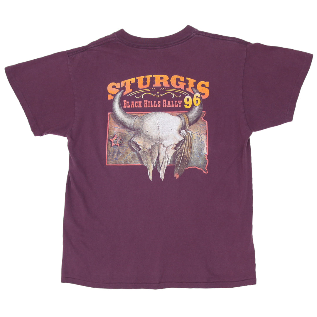 96 Vintage Sturgis Black Hills Rally T-Shirt S.Stitch Made In USA 3D Emblem L