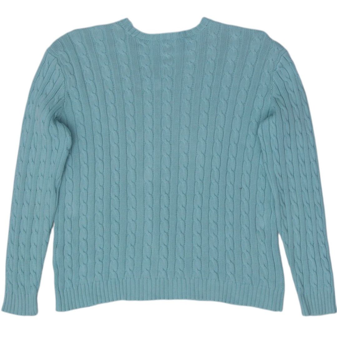 Ladies Lauren Ralph Lauren Sweater Aqua V-Neck Cotton Ribbed Cuffs S