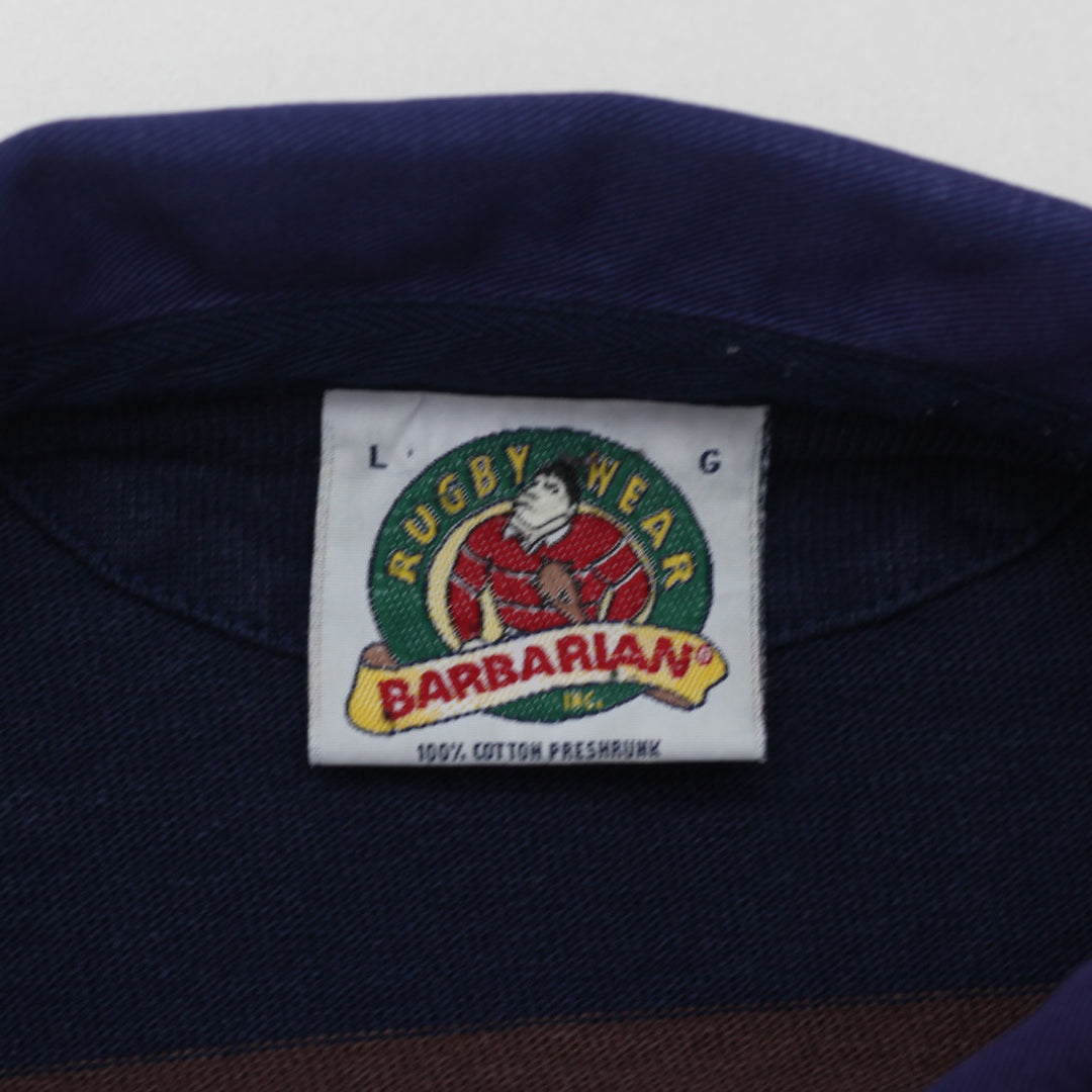 Vintage Barbarian Rugby Wear Stripe Rugby Shirt Size Large - Fashion Rerun Vintage Migration_T-Shirt