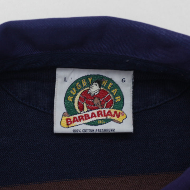 Vintage Barbarian Rugby Wear Stripe Rugby Shirt Size Large - Fashion Rerun Vintage Migration_T-Shirt
