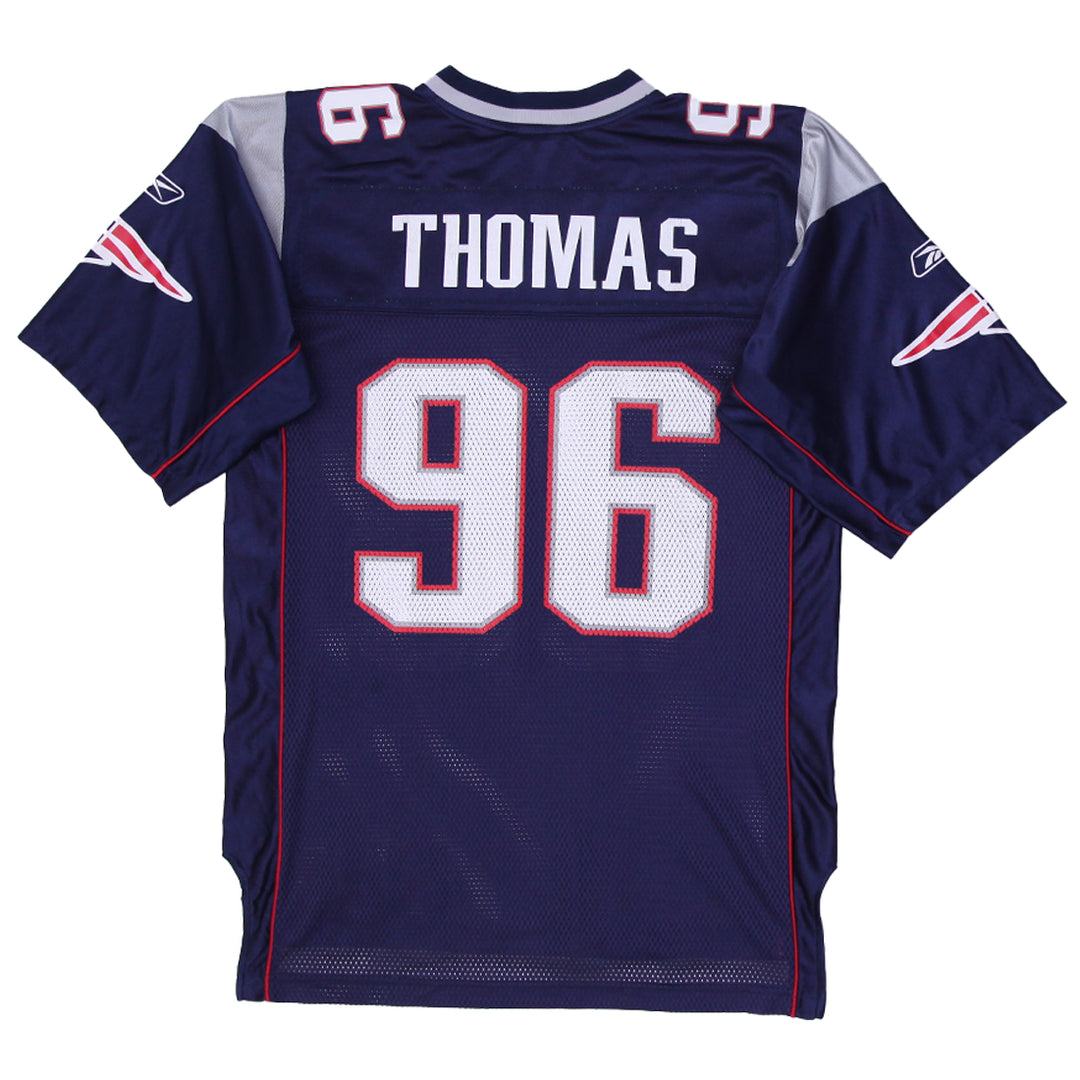 Mens Reebok NFL Patriots Adalius Thomas #96 Navy & Silver Jersey