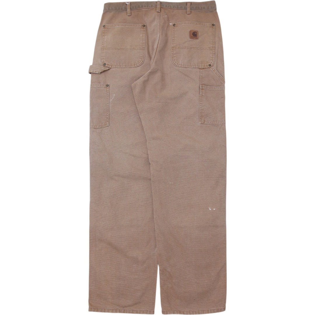 Mens Carhartt B136 Double-Knee Carpenter Pants Distressed Brown Washed Duck
