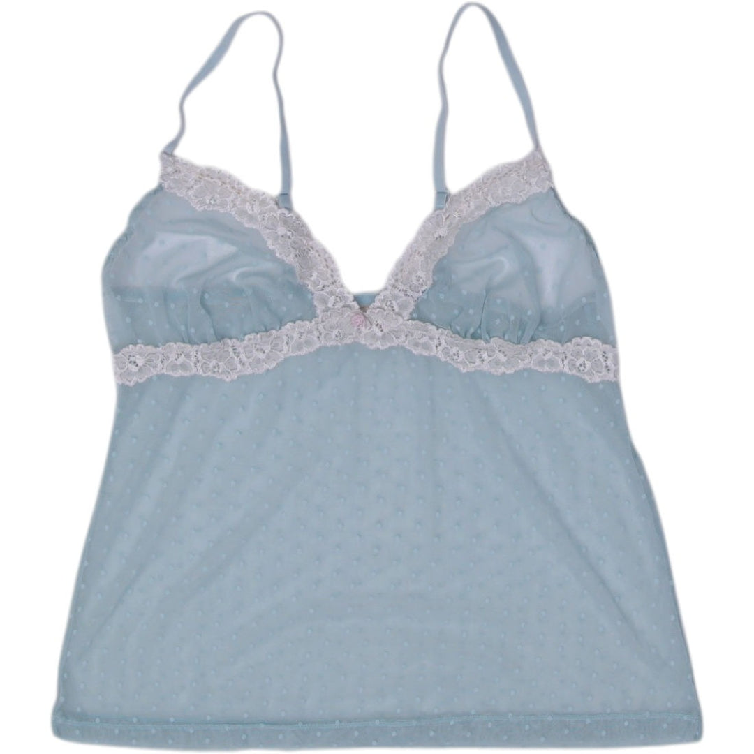 Y2K Ladies Camisole Blue Lace Detail Mesh Strappy Top Size 40 | Migration_Y2K Tops | Fashion Rerun