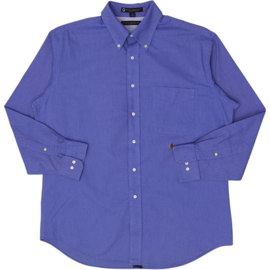 Mens Tommy Hilfiger Shirt Blue Embroidered Cotton Long Sleeve