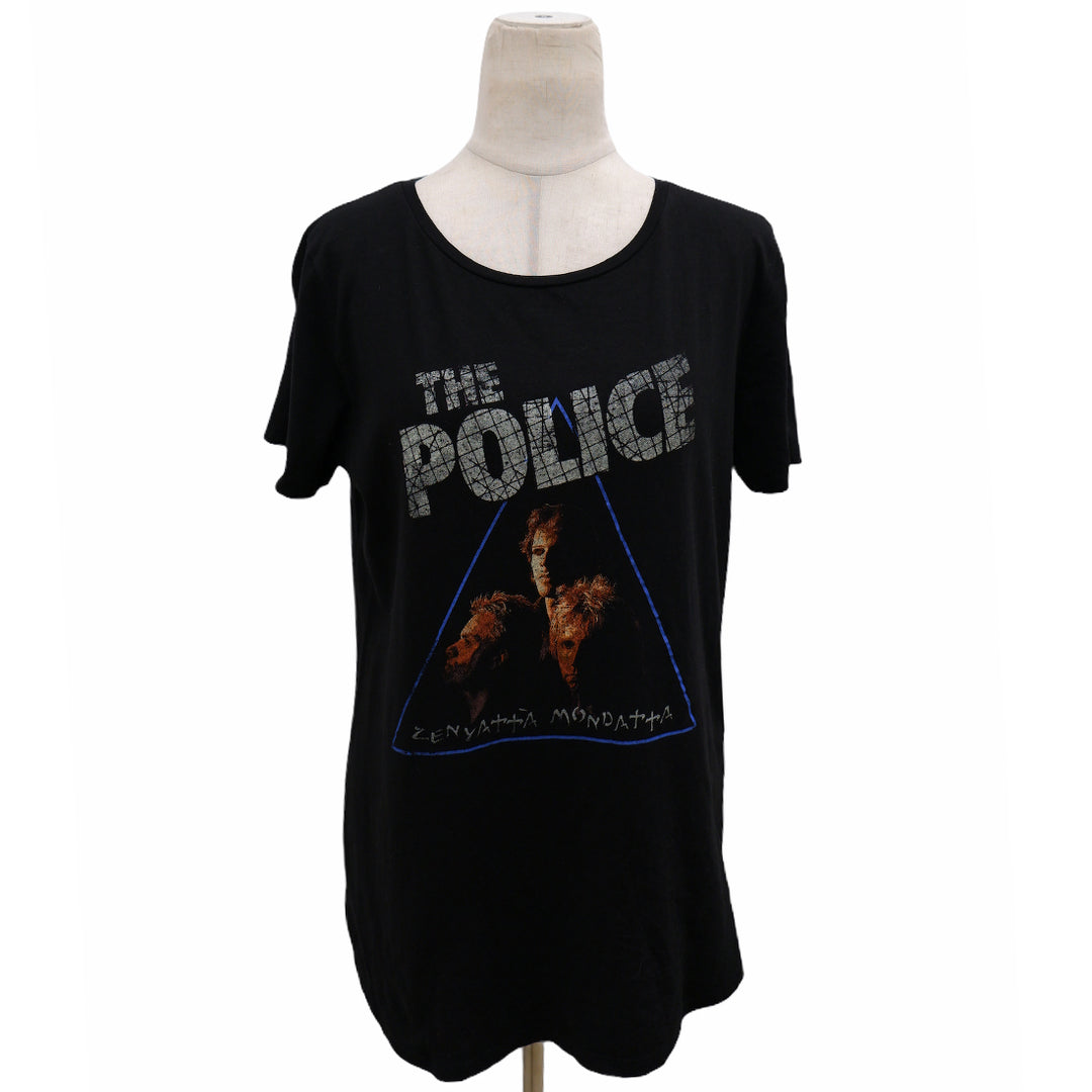 Ladies Black The Police Printed T-Shirt