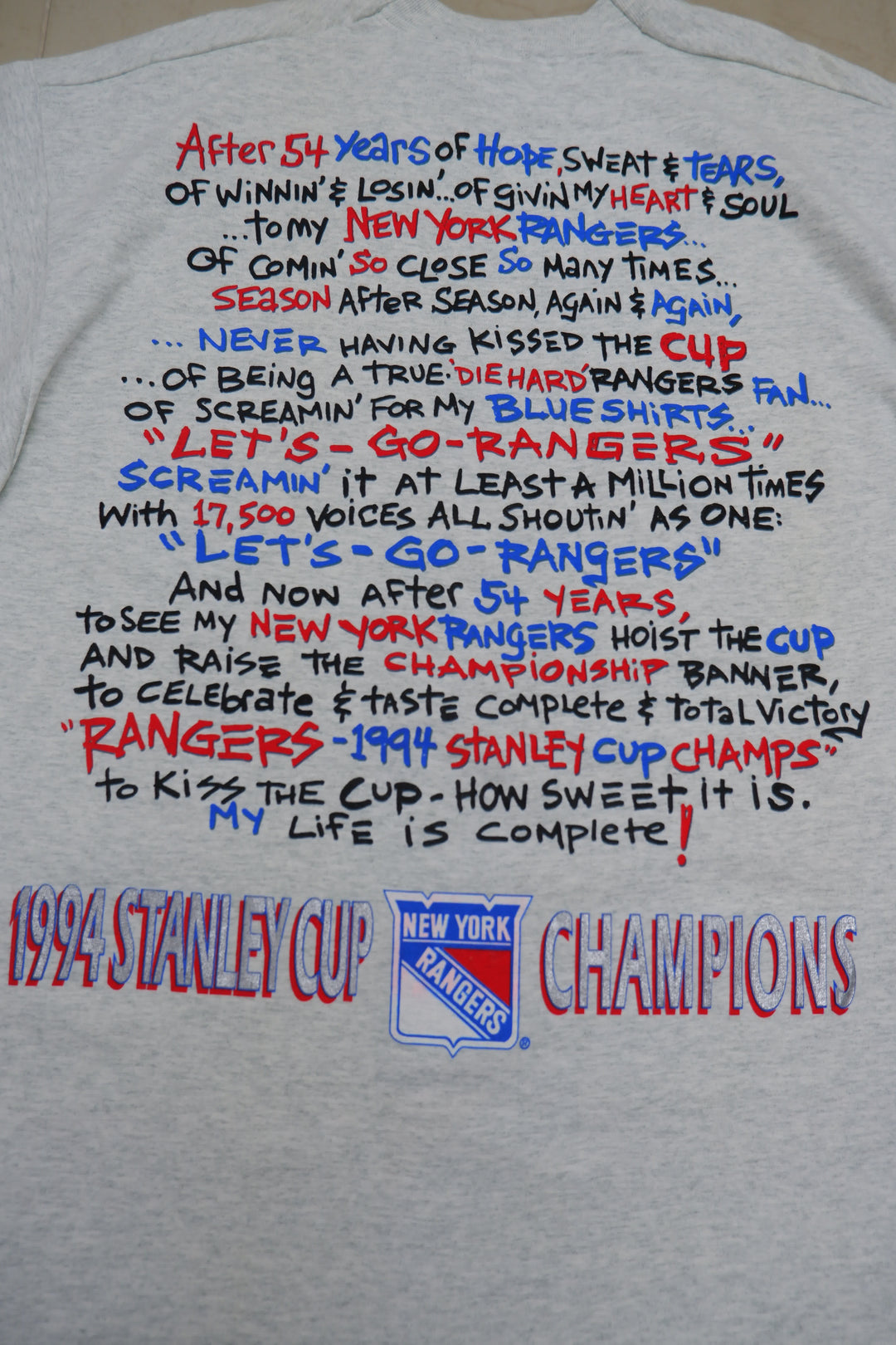 Vintage 1994 New York Rangers Stanley Cup Champions  The Kiss Cup t-shirt