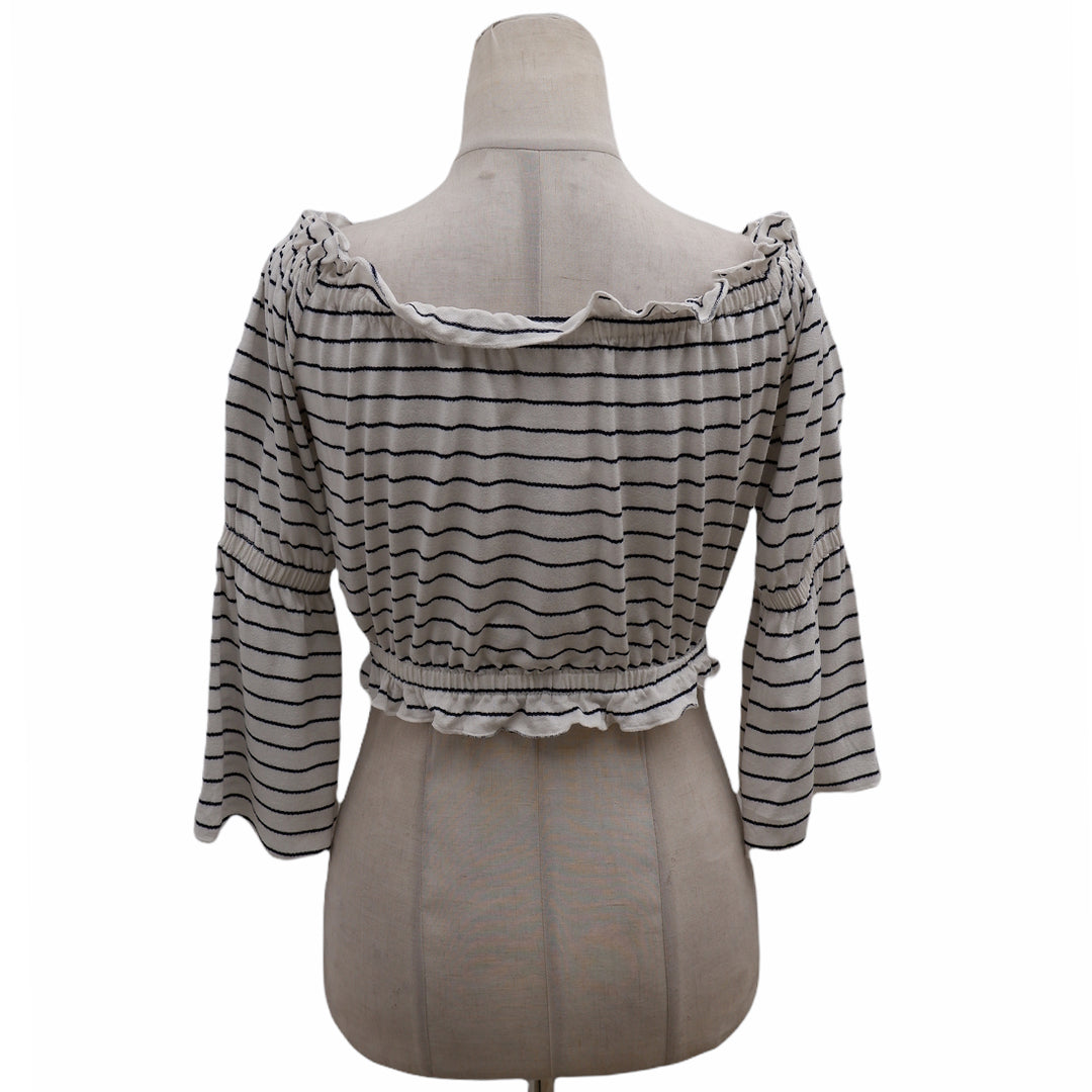Ladies Cotton Stripe Off-Shoulder Crop Top