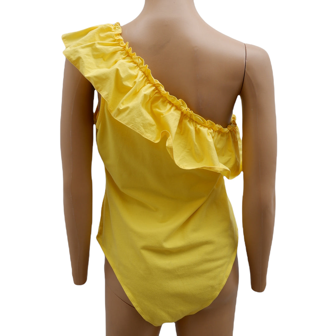 Ladies One Shoulder Ruffle Yellow Bodysuit