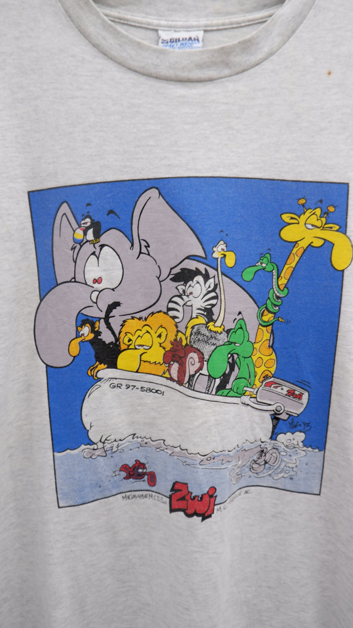 Vintage Miklos '93 Zwi Sailing Animals Print Gildan T-Shirt