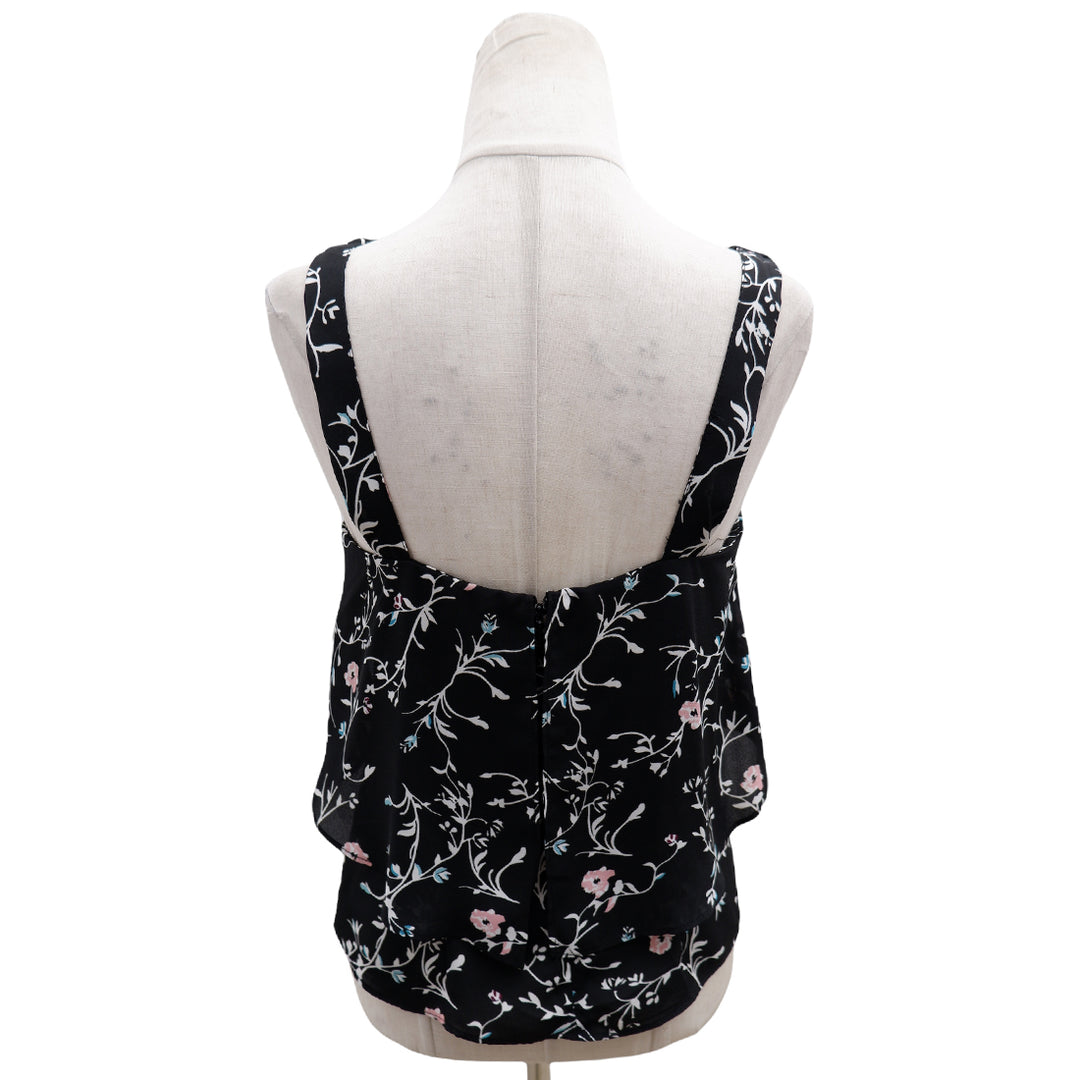 Ladies Dynamite Black Floral Strappy Layered Top