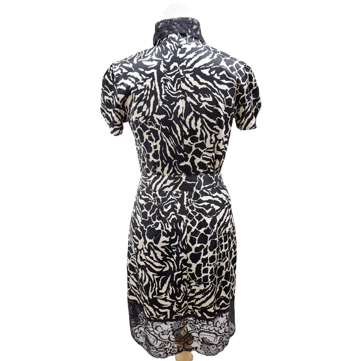Ladies Bisou Bisou Animal Print Lace Trim Button Down Short Dress