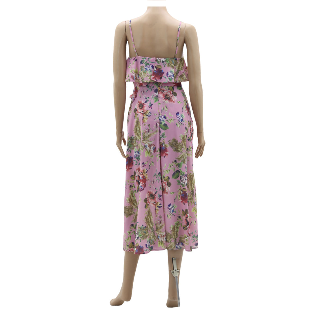 Ladies Floral Strappy Skirt Overlap Dress