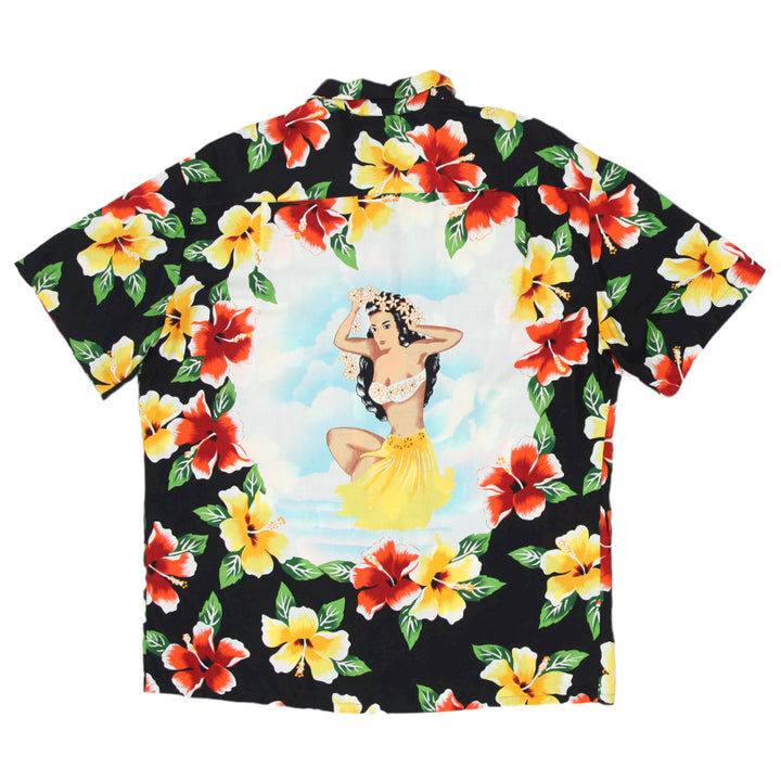 Mens Good Vibes Floral Hula Girl Hawaiian Shirt