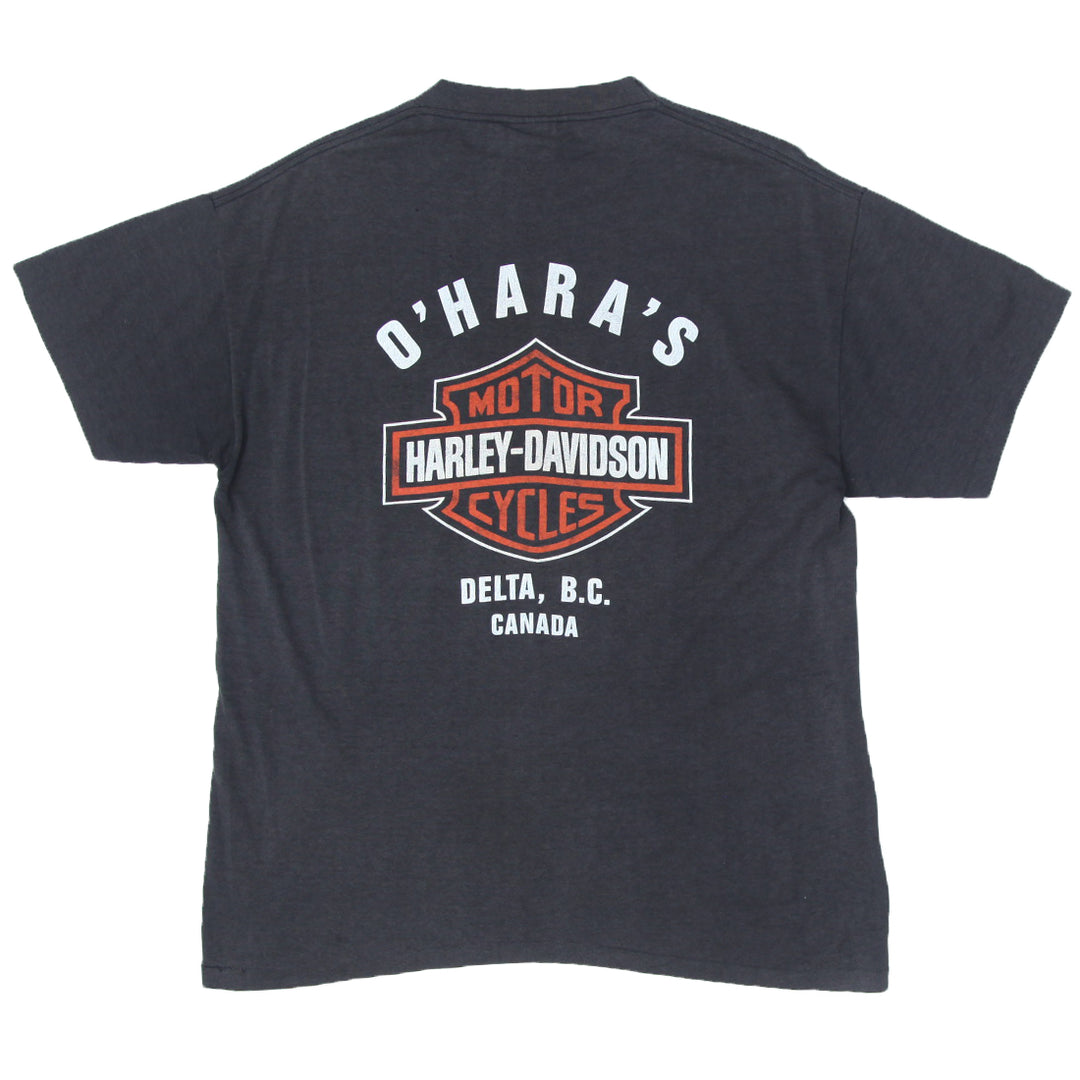 1990 Vintage 3D Emblem Harley Davidson O'hara's T-Shirt S.Stitch Black XL