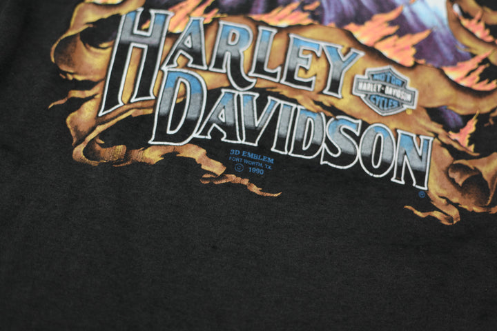 1990 Vintage 3D Emblem Harley Davidson O'hara's T-Shirt S.Stitch Black XL