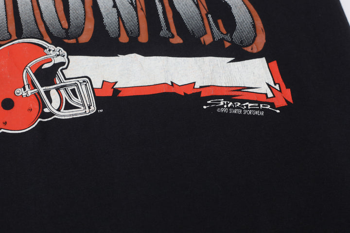 Vintage 1990 Starter Cleveland Browns T-Shirt-Single Stitch , Made In USA Black Size L - Fashion Rerun Vintage Migration_T-Shirt