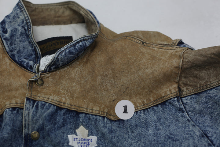 Vintage 80’s Dual Control Denim Leather Bomber Jacket Coat