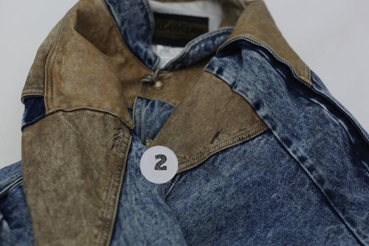 Vintage 80’s Dual Control Denim Leather Bomber Jacket Coat
