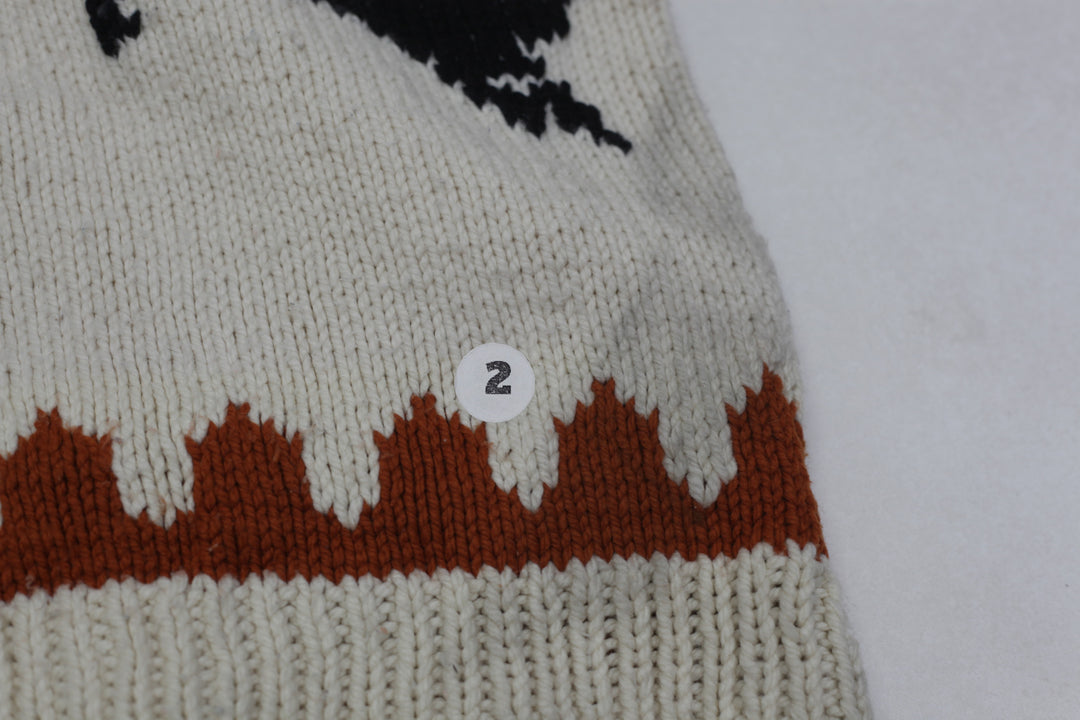 Vintage Ladies Deer Sweater 1960s Wool Knit Cardigan Jacket Wool Knit Zipper Hand Knitted Cowichan Style