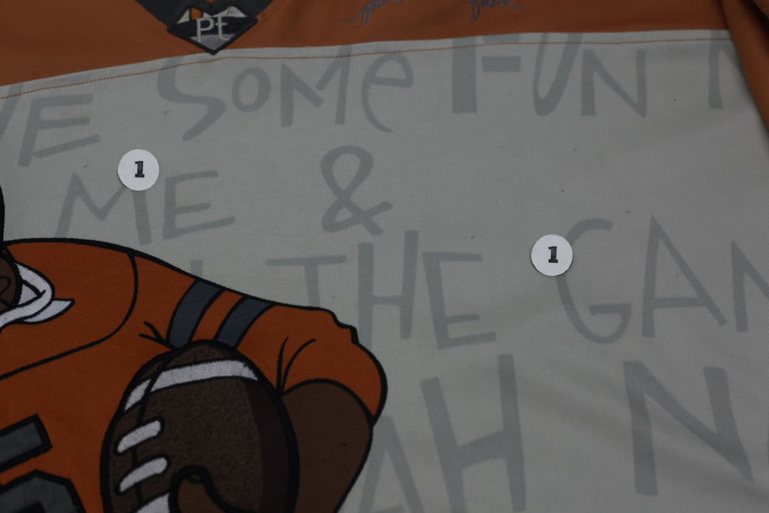 Vintage Platinum Fubu Fat Albert Football Shirt Orange Beige | Migration_Jerseys UAENAT20 - Detail View | Fashion Rerun