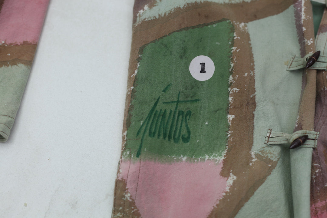 Vintage Ladies Asymmetric Toggle Closure Artistic Print Jacket