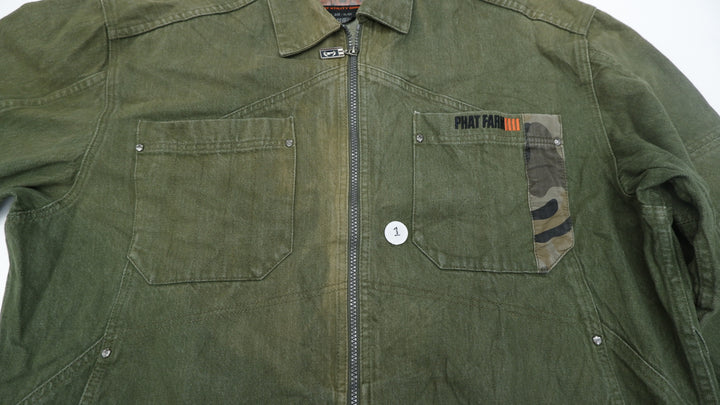 Y2K Mens Phat Farm Sport Utility Full Zip Denim Jacket
