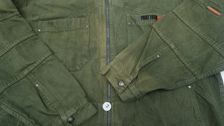 Y2K Mens Phat Farm Sport Utility Full Zip Denim Jacket