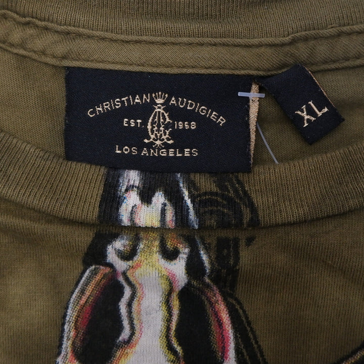 Y2K Mens Christian Audigier Angels Beaded Graphic T-Shirt