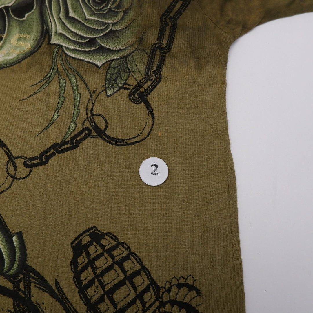 Y2K Mens Christian Audigier Angels Beaded Graphic T-Shirt