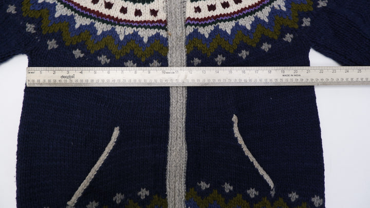 Vintage Fair Isle Design Hand Knit Zipper Sweater