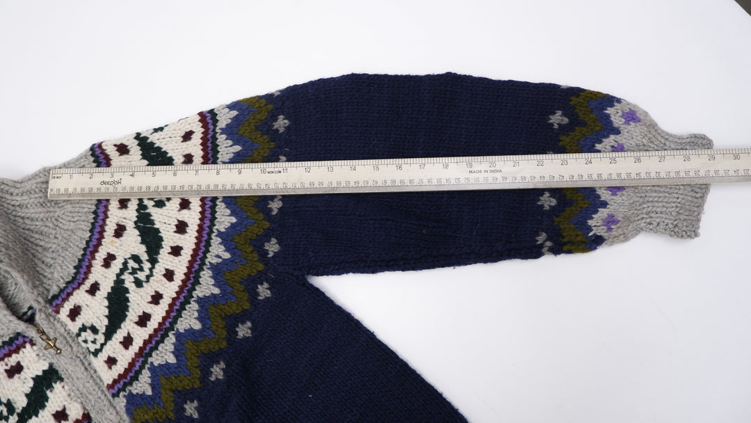 Vintage Fair Isle Design Hand Knit Zipper Sweater