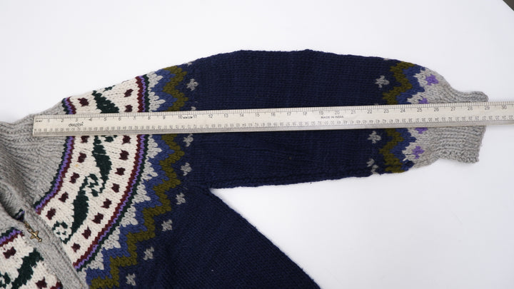 Vintage Fair Isle Design Hand Knit Zipper Sweater