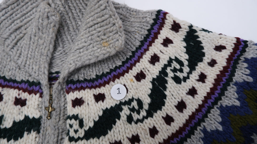 Vintage Fair Isle Design Hand Knit Zipper Sweater