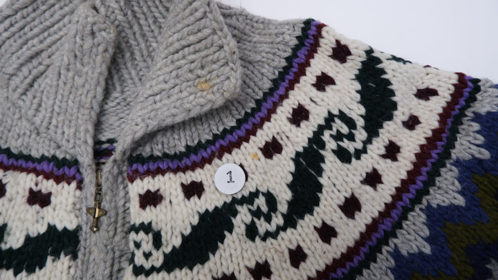 Vintage Fair Isle Design Hand Knit Zipper Sweater