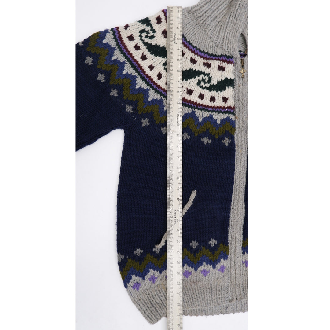 Vintage Fair Isle Design Hand Knit Zipper Sweater