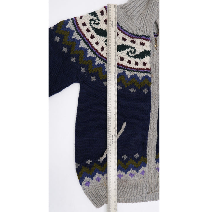 Vintage Fair Isle Design Hand Knit Zipper Sweater