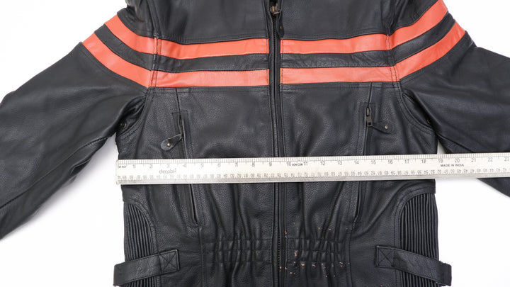 Vintage USA Bikers Dream Apparel Zip Up With Orange Striped Leather Jacket | Migration_Jacket - View 8 | Fashion Rerun