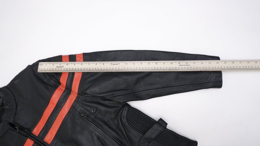 Vintage USA Bikers Dream Apparel Zip Up With Orange Striped Leather Jacket | Migration_Jacket - View 9 | Fashion Rerun
