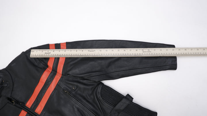 Vintage USA Bikers Dream Apparel Zip Up With Orange Striped Leather Jacket | Migration_Jacket - View 9 | Fashion Rerun