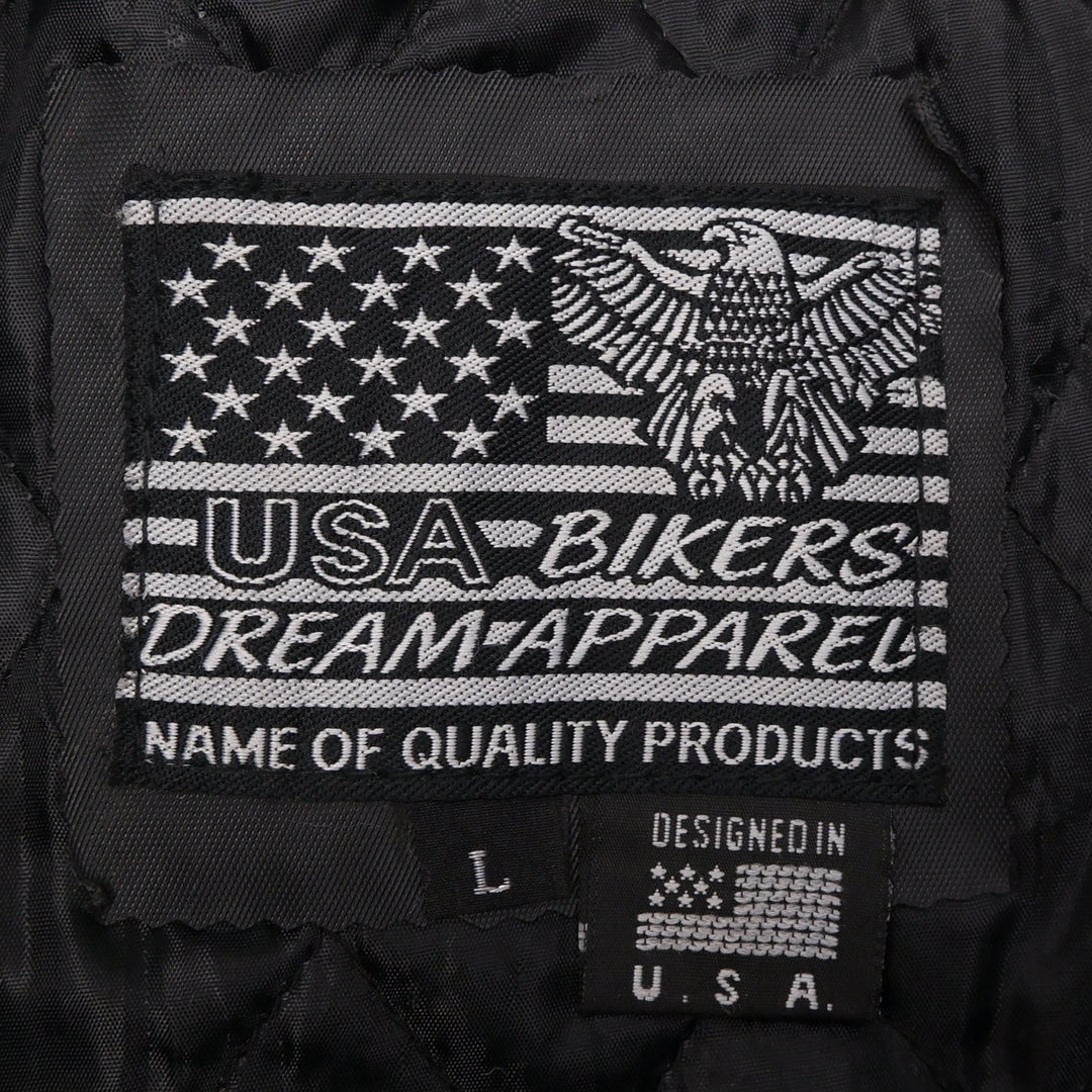 Vintage USA Bikers Dream Apparel Zip Up With Orange Striped Leather Jacket | Migration_Jacket - Back View | Fashion Rerun