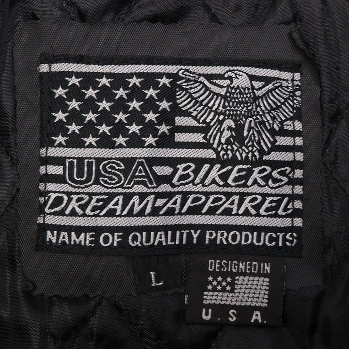 Vintage USA Bikers Dream Apparel Zip Up With Orange Striped Leather Jacket | Migration_Jacket - Back View | Fashion Rerun