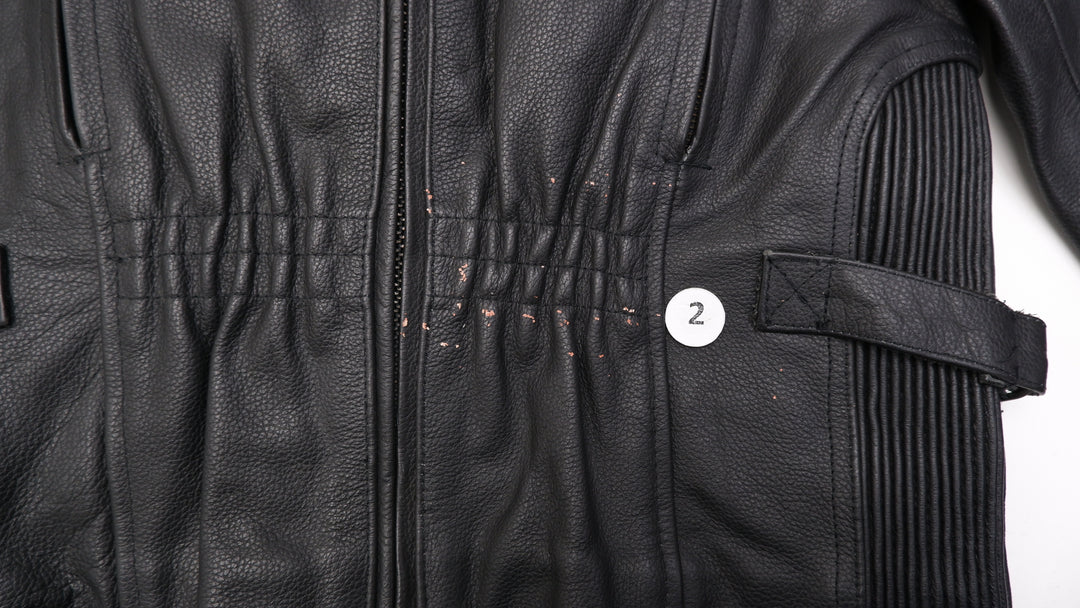 Vintage USA Bikers Dream Apparel Zip Up With Orange Striped Leather Jacket | Migration_Jacket - View 6 | Fashion Rerun