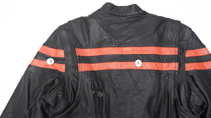 Vintage USA Bikers Dream Apparel Zip Up With Orange Striped Leather Jacket | Migration_Jacket - View 7 | Fashion Rerun