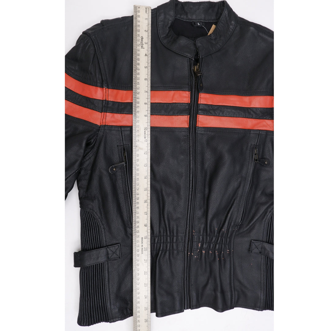 Vintage USA Bikers Dream Apparel Zip Up With Orange Striped Leather Jacket | Migration_Jacket - View 10 | Fashion Rerun