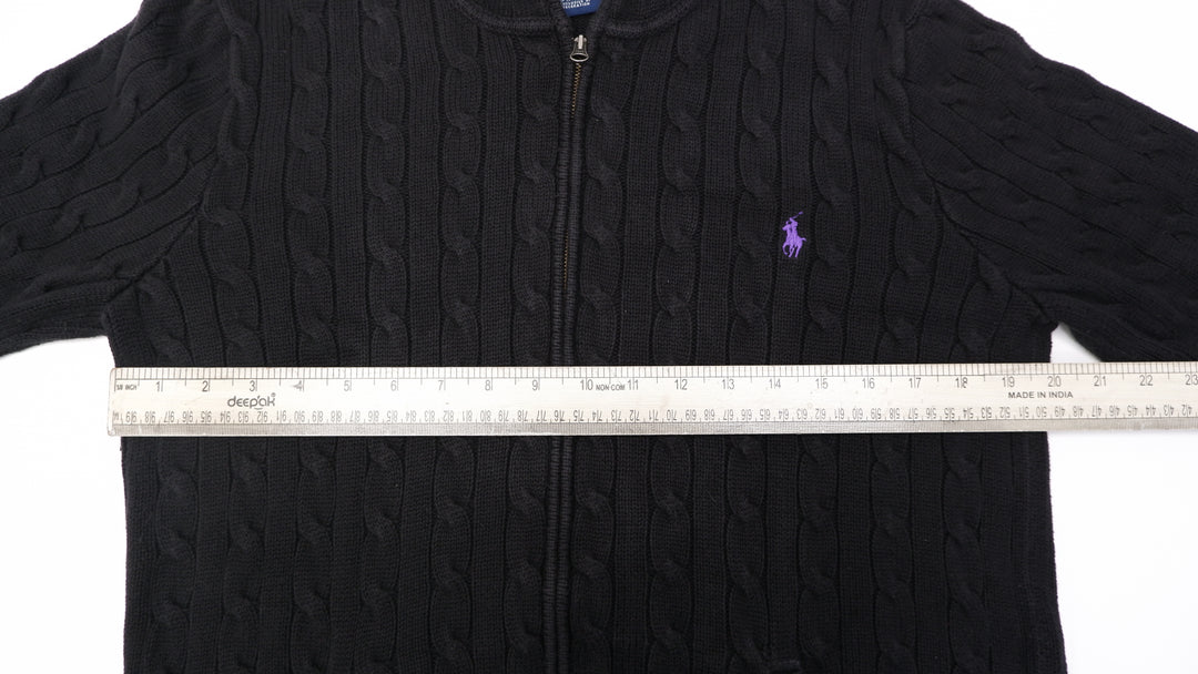 Vintage Ladies Ralph lauren Sport Cable Knit Zip Up Hooded Sweater | Migration_Jumper & Knitwear RL Collectio | Fashion Rerun