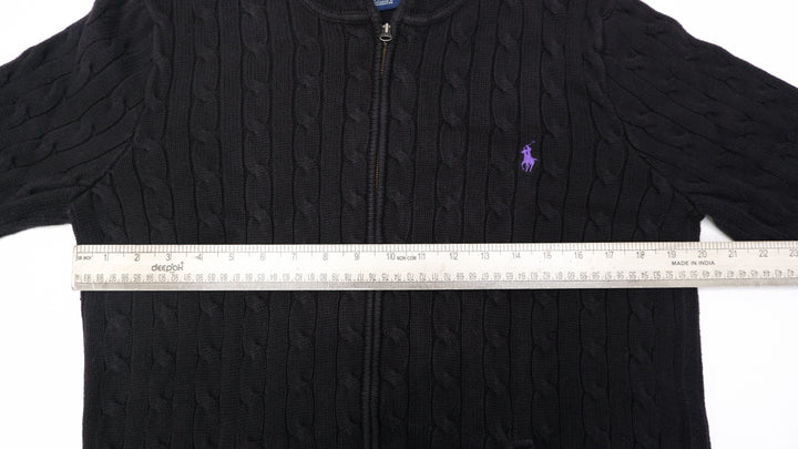 Vintage Ladies Ralph lauren Sport Cable Knit Zip Up Hooded Sweater | Migration_Jumper & Knitwear RL Collectio | Fashion Rerun