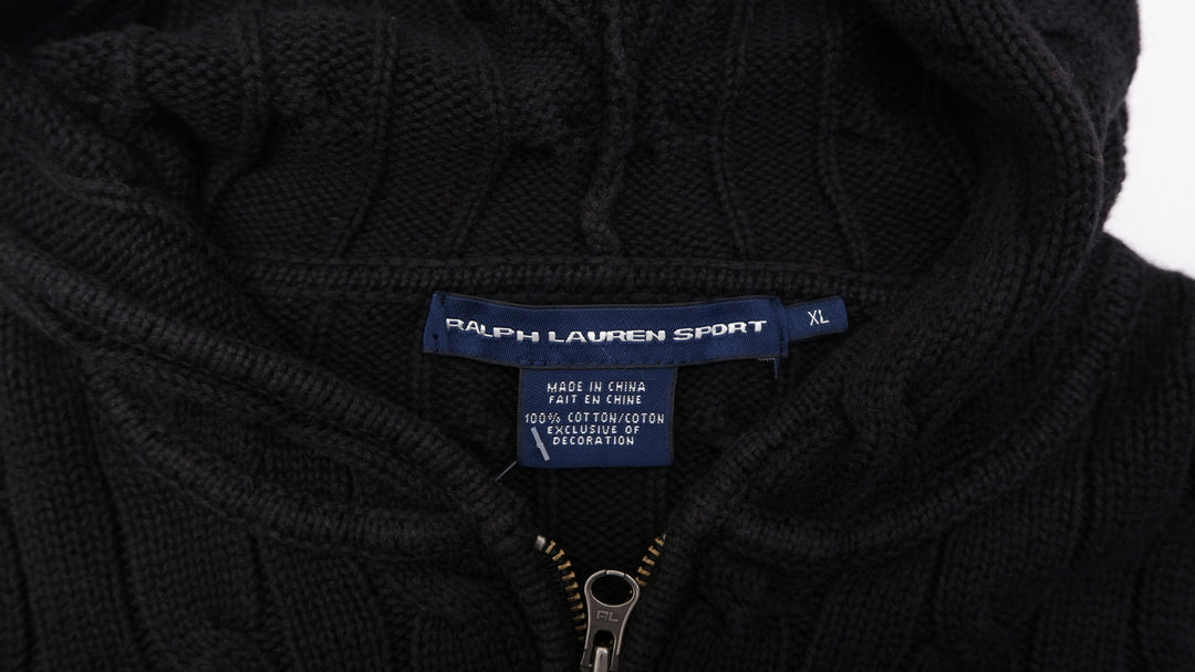 Vintage Ladies Ralph lauren Sport Cable Knit Zip Up Hooded Sweater | Migration_Jumper & Knitwear RL Collectio | Fashion Rerun